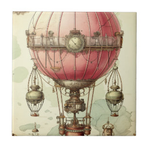 Antique Pink Balloon Airship Victorian Tile