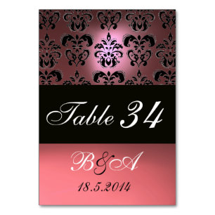 ANTIQUE PINK BLACK CLASSY DAMASK MONOGRAM TABLE NUMBER
