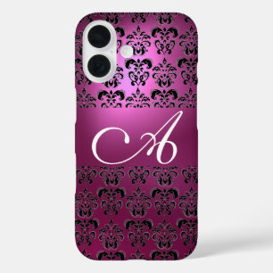 ANTIQUE PINK BLACK DAMASK  MONOGRAM iPhone 16 CASE