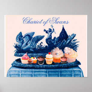 ANTIQUE PINK CHARIOT OF SWANS AND CUPCAKES POSTER