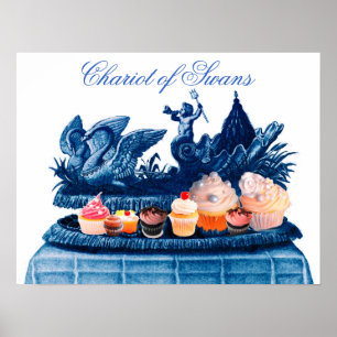 ANTIQUE PINK CHARIOT OF SWANS AND CUPCAKES POSTER