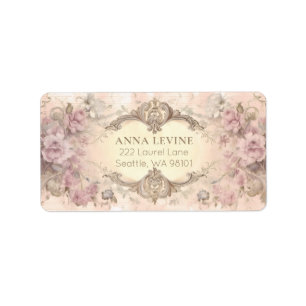 Antique Pink Gray Floral Watercolor Romantic Frame Label