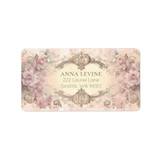 Antique Pink Grey Floral Watercolor Romantic Frame Label
