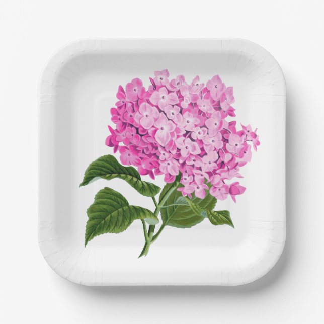 Antique Pink Hydrangea Blossom Paper Plate (Front)