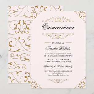 Antique Pink Or Flourish Quinceanera Invitation