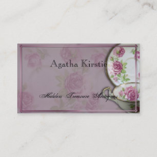 Antique Pink Rose Tea Cup on Mauve Business Card