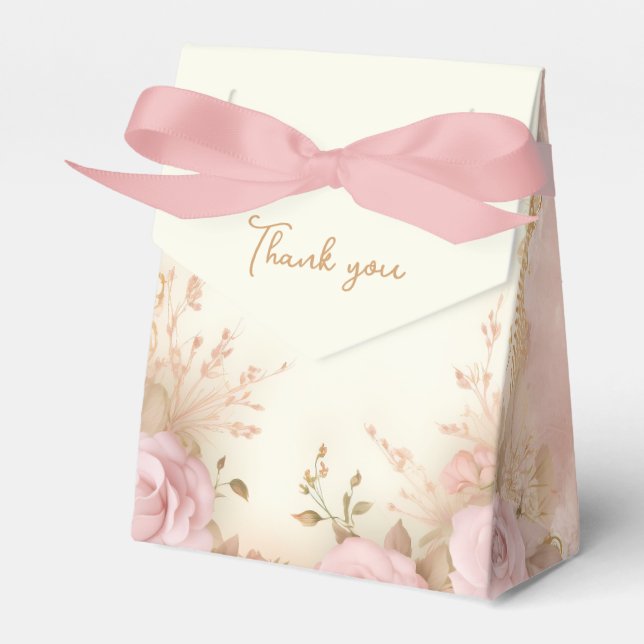 Antique Pink Roses Thank You Favor Box (Front Side)