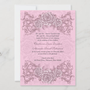 Antique Pink Roses Wedding Invitation
