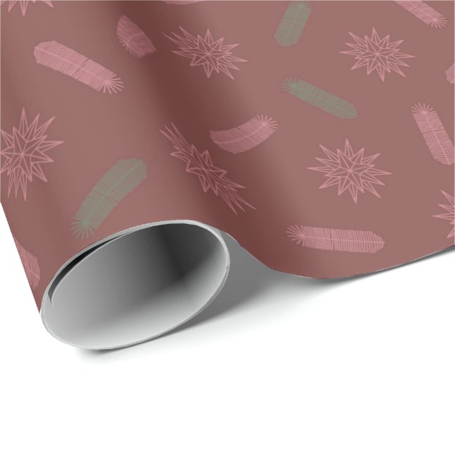 Antique Pink Stars and Tree Brunches Wrapping Paper (Roll Corner)