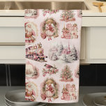 Antique Pink Victorian Christmas Kitchen Towel<br><div class="desc">Antique Pink Victorian Christmas Kitchen Hand Towel — This lovely and unique holiday kitchen towel features a delicate seamless pattern design of soft blush pink, ivory, cream, rose and white fussy antique Victorian Era ephemera Christmas themed illustrations from yesteryear, on a faint powder pink background. Graphic depictions include Santa Claus,...</div>