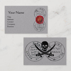 ANTIQUE PIRATES TREASURE MAP,Red Wax Seal Grey Business Card