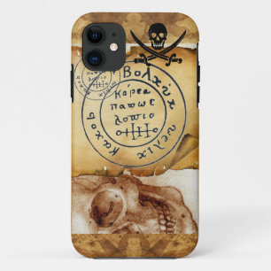 ANTIQUE  PIRATES TREASURE MAP ,SKULL AND SWORDS iPhone 11 CASE