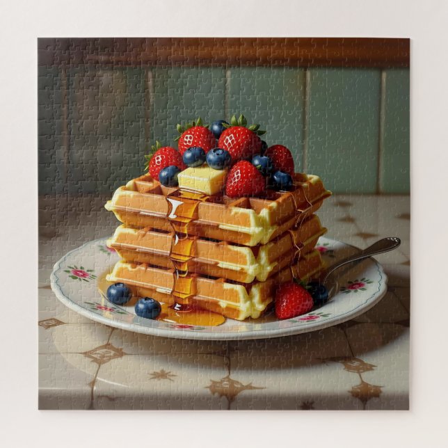 Antique Plate of Waffles with Strawberries  Jigsaw Puzzle (Vertical)