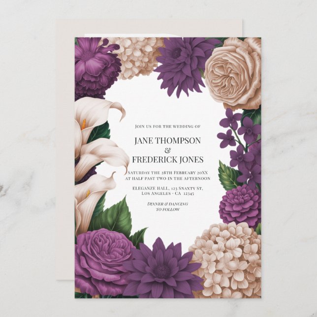 Antique Plum, Blush Taupe & Shadow Mulberry Invitation (Front/Back)