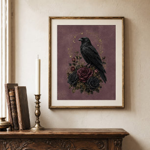 Antique Plum Victorian Gothic Raven Floral  Poster