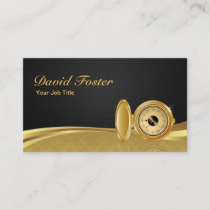 Antique Pocket Watch Black Gold Elegant Damask Business Card
