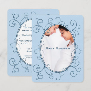Antique Polka Dots Blue Photo Baby Boy Shower Invitation