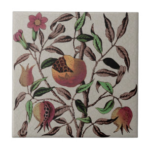 Antique Polychrome Pomegranate Tree Reproduction Tile