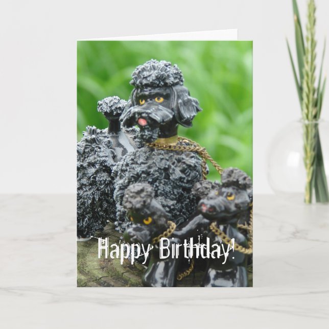 Antique Poodles, Happy Birthday! Card (Front)