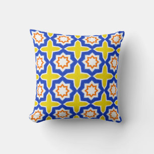 Antique portuguese tiles. Blue and yellow Azulejos Throw Pillow