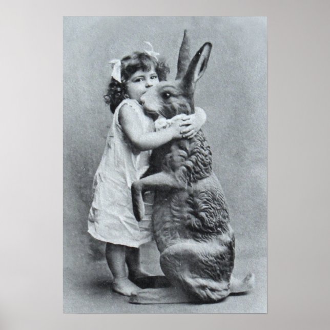 Antique Post Card Victorian Girl Easter Bunny Poster (Front)