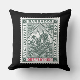 Antique Postage Stamp Barbadoes Green Throw Pillow