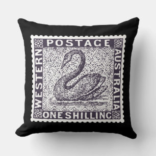 Antique Postage Stamp from Australia with Swan Throw Pillow