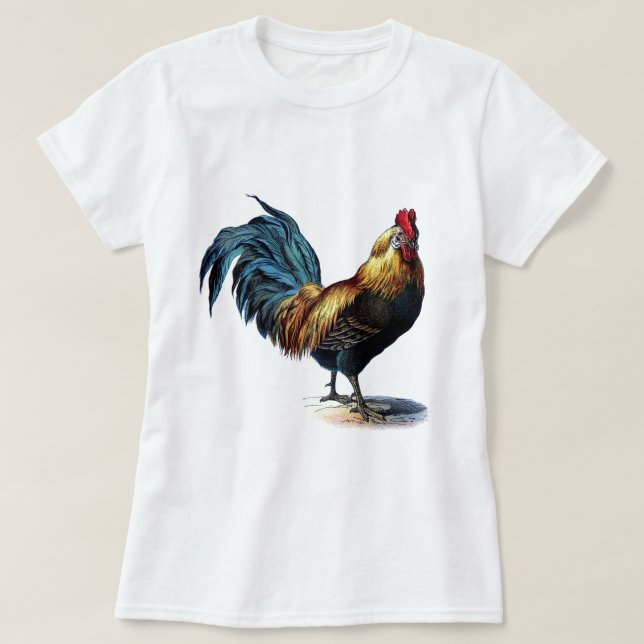 Antique Print Vintage Rooster Cockerel T-Shirt (Design Front)