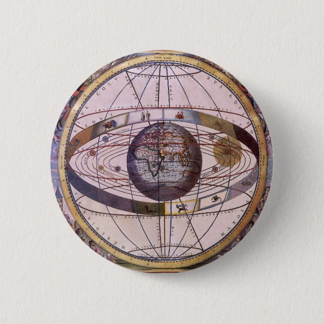 Antique Ptolemaic Solar System, Andreas Cellarius 2 Inch Round Button (Front)