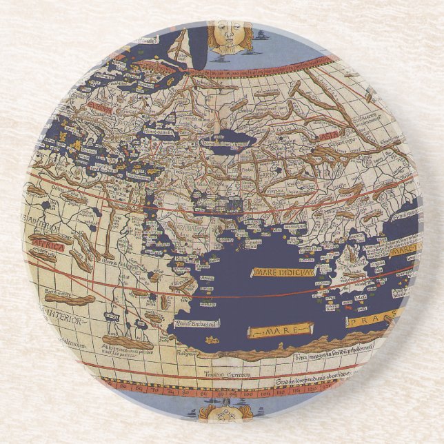 Antique Ptolemaic World Map, Johannes of Arnsheim Coaster (Front)