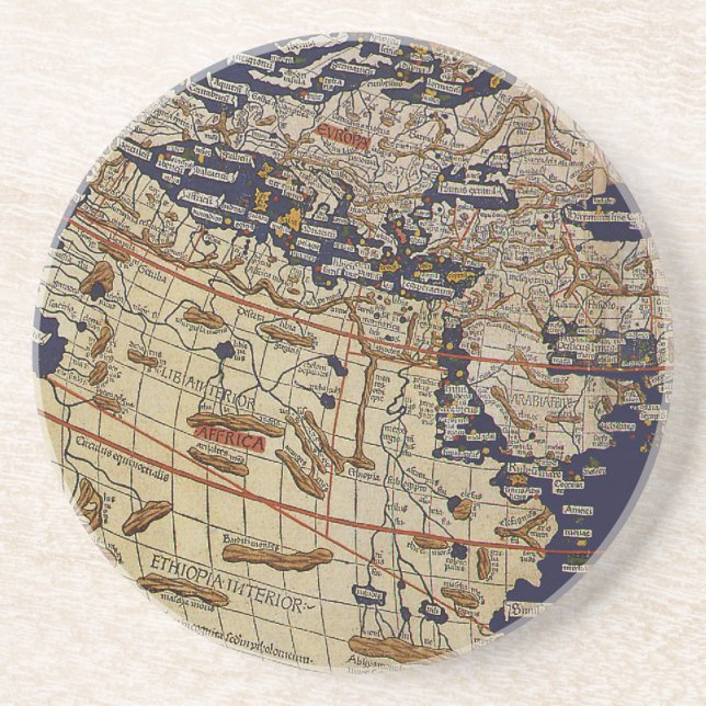 Antique Ptolemaic World Map, Johannes of Arnsheim Coaster (Front)