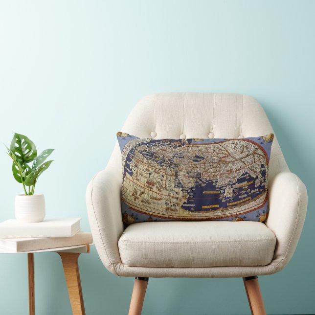 Antique Ptolemaic World Map, Johannes of Arnsheim Lumbar Pillow (Chair)