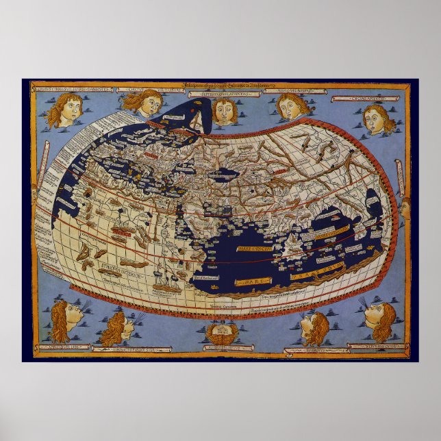 Antique Ptolemaic World Map, Johannes of Arnsheim Poster (Front)