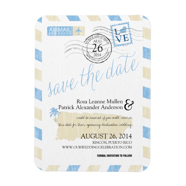 Antique Puerto Rico Airmail Save the Date Magnet (Vertical)