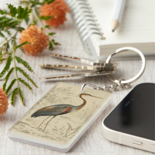 Antique Purple Heron Travies Edouard Print Keychain