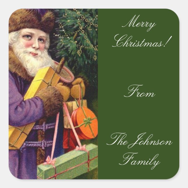 Antique Purple Santa custom Personalized Gifts Square Sticker (Front)
