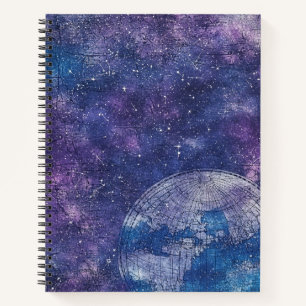 Antique Purple Star Chart World Map Notebook