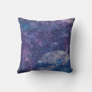 Antique Purple Star Chart World Map Throw Pillow