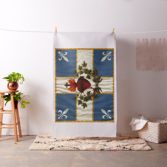 Antique Quebec Flag Sacred Heart Carillon Fabric (In Situ)