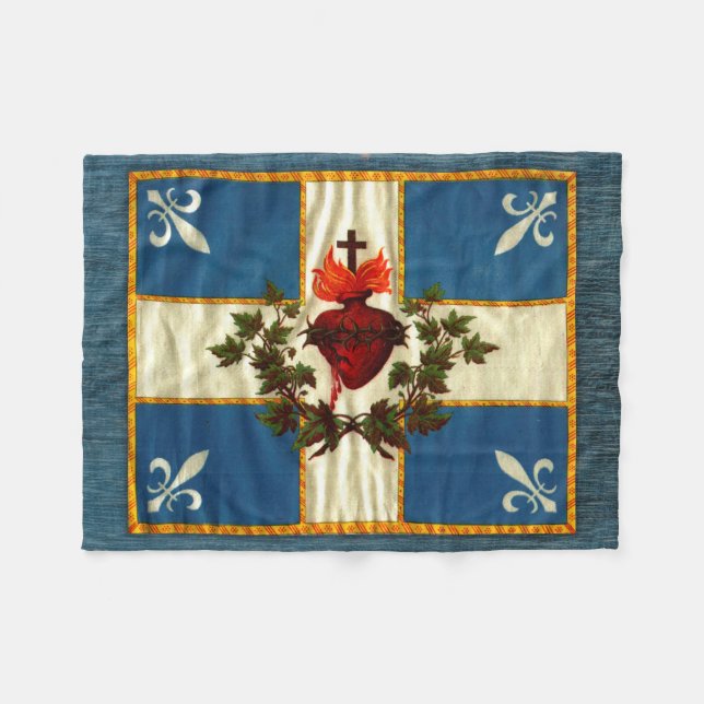 Antique Quebec Flag Sacred Heart Carillon Fleece Blanket (Front (Horizontal))