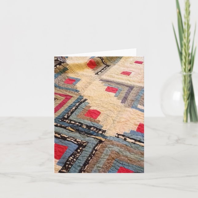 Antique quilt log cabin design card (Front)