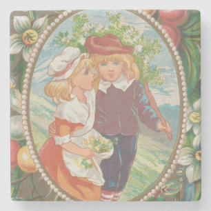 Antique Quirky Valentine, Victorian Era, 1874 Stone Coaster