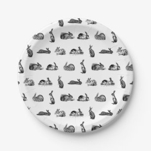 Antique Rabbits Vintage Art CUSTOM COLOR Paper Plate