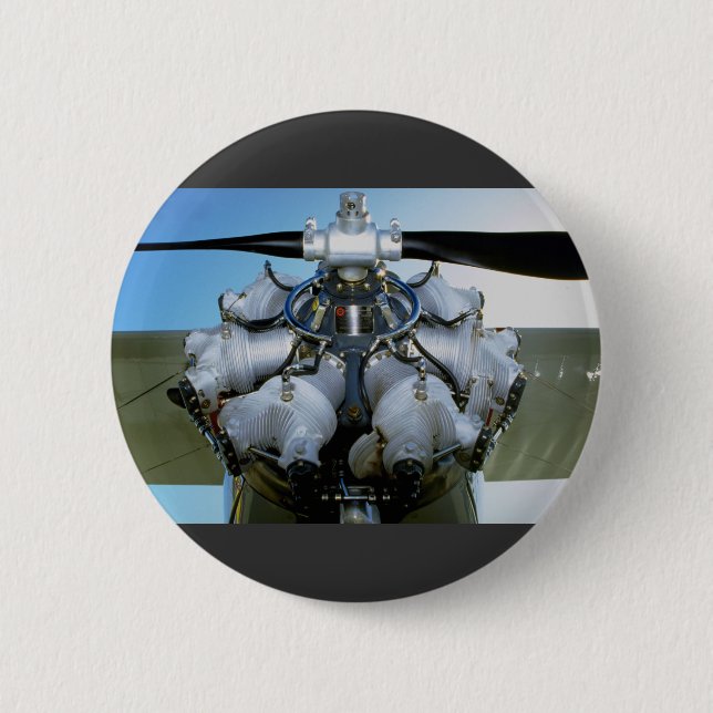 Antique radial engine with prop 2 inch round button (Front)