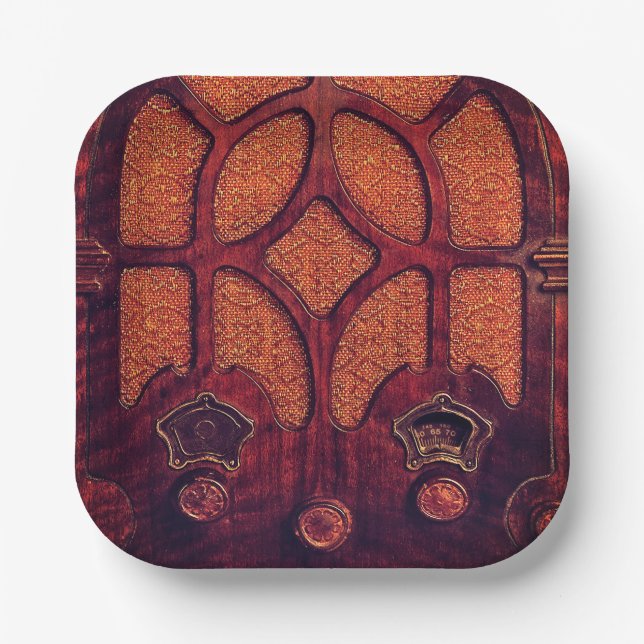 Antique radio wood art deco cathedral  brown  paper plate (Front)