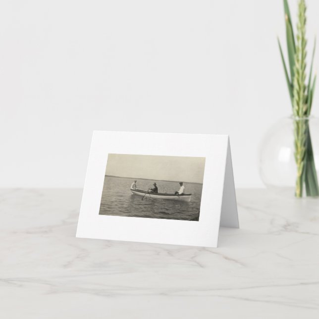 Antique Real Photo Old Friends Boating Note Card (Front)