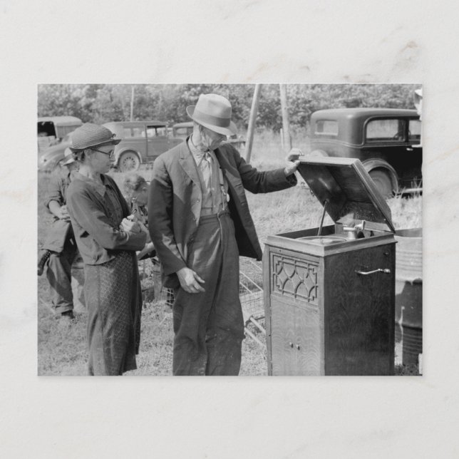 Antique Record Player, 1930s Postcard (Front)