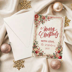 Antique Red Berry Baroque Christmas Holiday Card