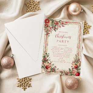 Antique Red Berry Baroque Christmas Invitation