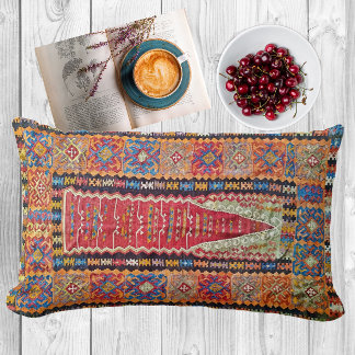 Antique Red, Blue and Orange Turkish Prayer Kilim Lumbar Pillow